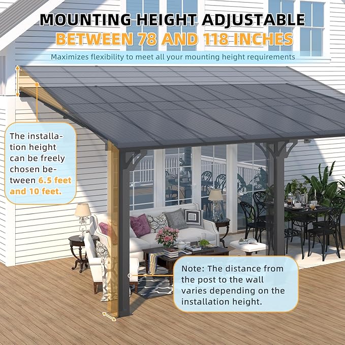 AECOJOY 10' x 16' Adjustable Height Outdoor Lean to Gazebo Pergola - Image 4