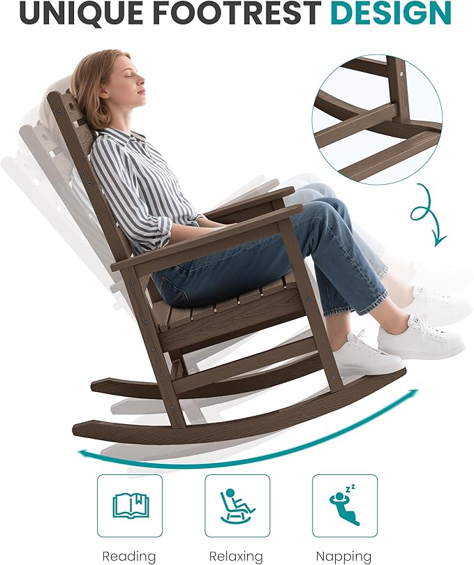 SERWALL Outdoor Rocking Chair Set of 4, Oversized HDPE Patio Rocking Chair - Image 7