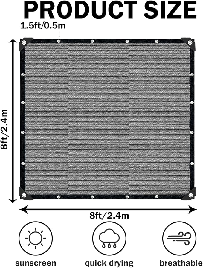 Sun Shade Cloth with Grommets, 90% UV Protection Shade Fabric, Pergola Shade - Image 2