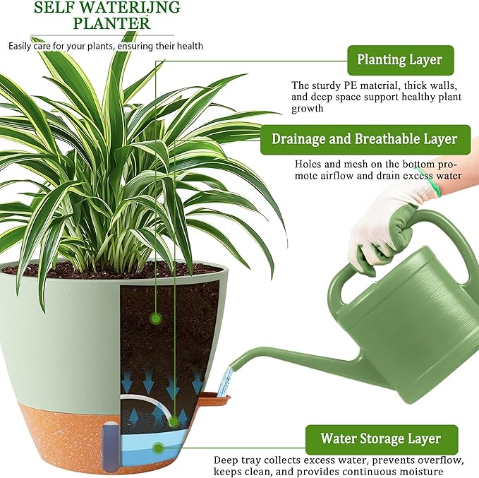 2 Pack 10 inch Plant Pots, Plastic Self Watering Planters - Image 3
