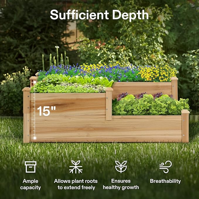 VIVOSUN 3-Tier 3-Grid Wooden Raised Garden Bed, 42.5 x 34.5 x 15 Inches - Image 7