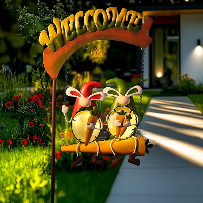 HONGLAND Outdoor Decor Solar Lights, Hanging Gnomes Swing Gardening Gifts - Image 2