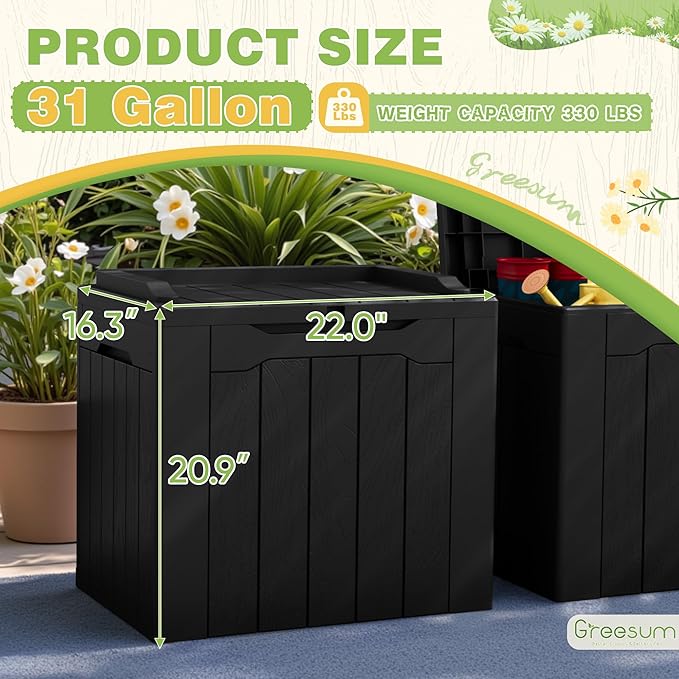 Greesum 31 Gallon Deck Box for Outside, All Weather Outdoor Storage Boxes for - Image 7