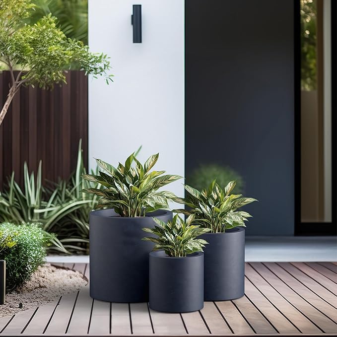 Kante 9.8", 15.7" Dia Round Concrete Planter Set of 3, Modern Style Large - Image 4