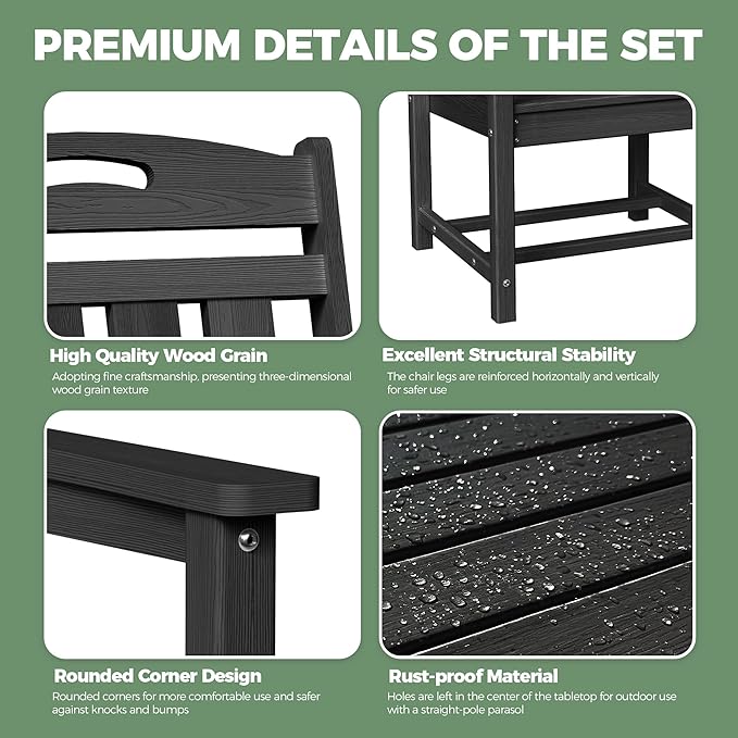 HDPE Outdoor Dining Set, Patio Table and Chairs Set, All-Weather 7-Piece - Image 6