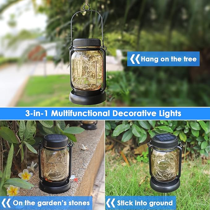 Mlambert Cool White 4 Pack Solar Hanging Mason Jar Lights - Image 6