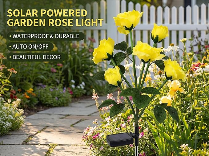 Solar Rose Lights Outdoor, 2 Pack Waterproof Color Changing LED Flower Lights - Image 2