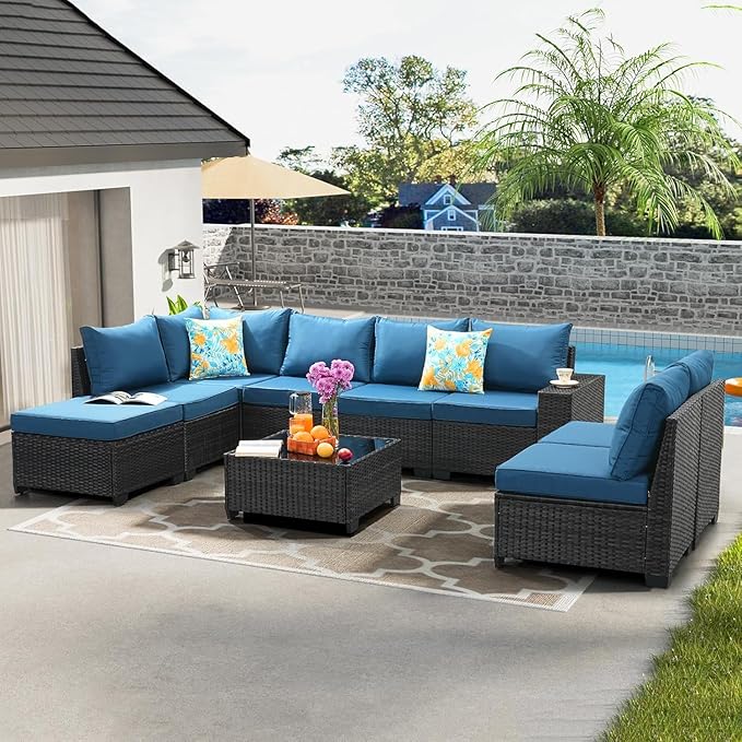 Jing's Villa 7-Piece Patio Furniture Set, All-Weather Outdoor Wicker Sectional - Image 8