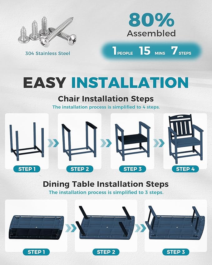 Ciokea HDPE Outdoor Dining Set, 5-Piece Patio Table and Chairs Set - Image 6