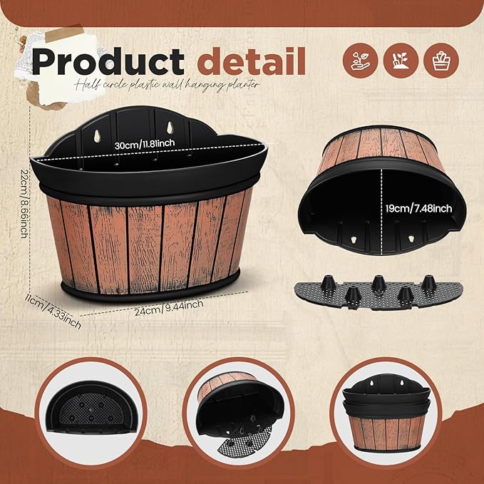 Layhit 6 Pcs Wall Hanging Planters Outdoor Pot Planter Wine Barrel Planter - Image 2