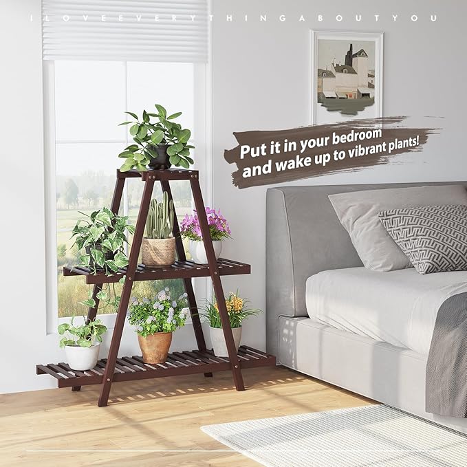 Plant Stand For Indoor Outdoor Tiered Plant Shelf 3 Tier 8 Potted Bamboo Flower - Image 4