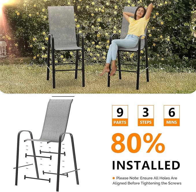VINGLI Outdoor Bar Chairs Set of 8 – Stackable Outdoor Bar Stools - Image 7