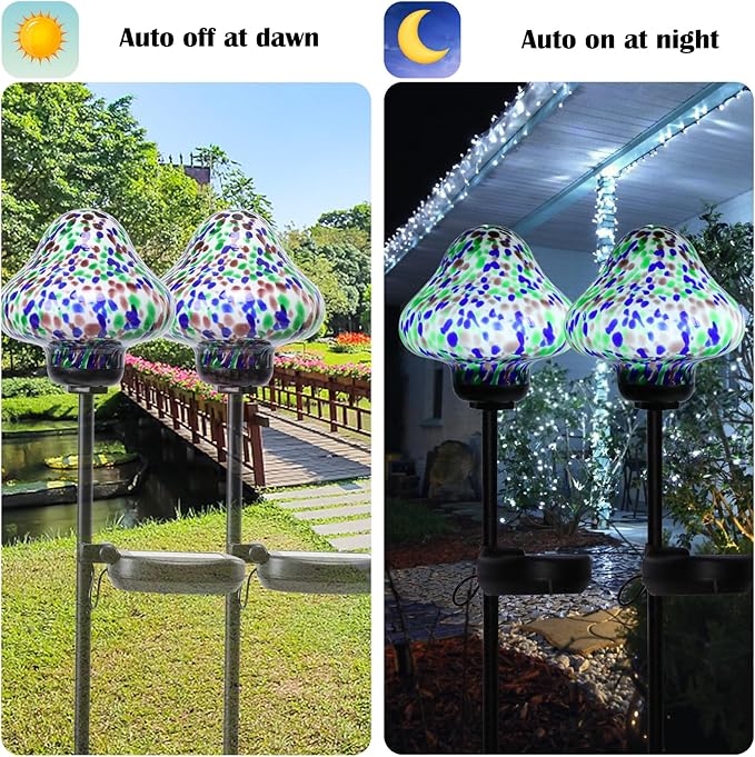 Solar Outdoor Lights Decorative Solar Glass Mushroom Lights Waterproof LED - Image 3