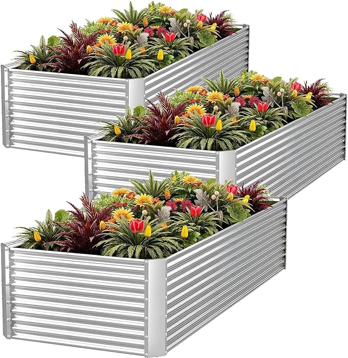 FRIZIONE 3pcs Tall 4x2x1.5ft Galvanized Raised Garden Bed Outdoor, Steel Garden by FRIZIONE