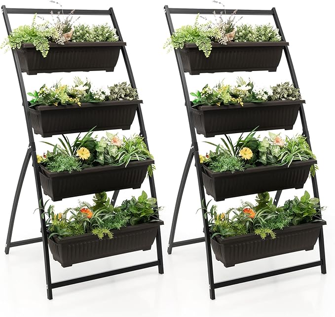 Giantex 2 Pcs 5.2FT Vertical Raised Garden Bed, 4-Tier Elevated Planter Box w/4 by Giantex