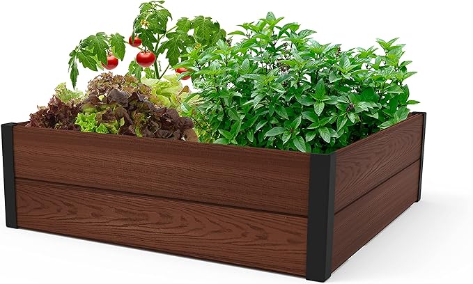 Keter 48" X 48" inches Wood Look Raised Garden Bed, Durable Outdoor Herb Garden by Keter