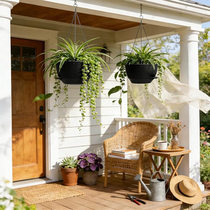 13 Inch 2 Pack Large Self Watering Hanging Planters - Image 2