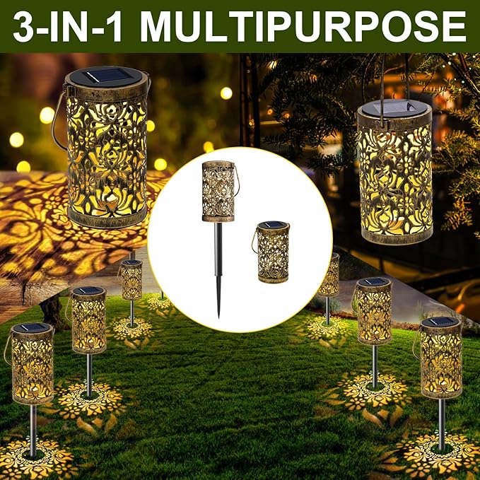 4 Pack Solar Pathway Lights Lights Outdoor, LED Solar Lantern Bright Metal - Image 2