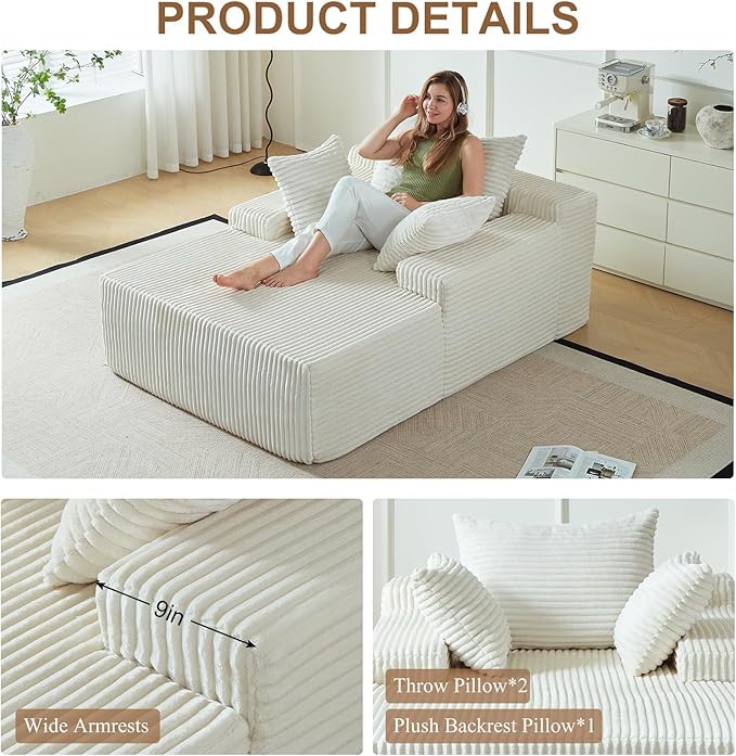 67 Inch Chaise Lounge Chair Indoor, Oversized Upholstered Boneless Sofa Bed - Image 5