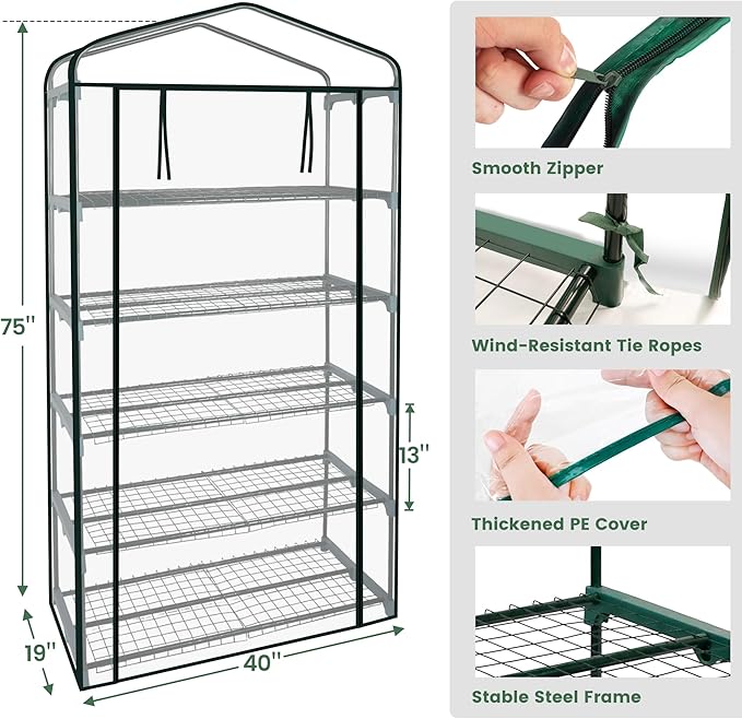 Worth Garden 50% Extra Wide Mini Greenhouse 5 Tier Portable Plant Green House - Image 4