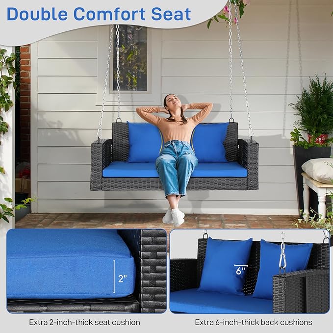 Outvita Porch Swing 2 Person Hanging Bench, Wicker Outdoor Swing Bench - Image 5