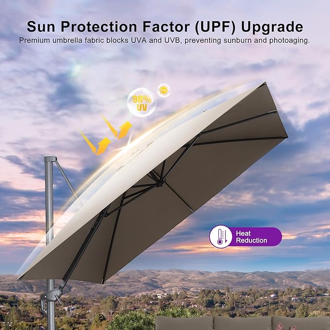 PURPLE LEAF Patio Umbrella 10' X 10' Rectangle Cantilever Umbrella Large - Image 6