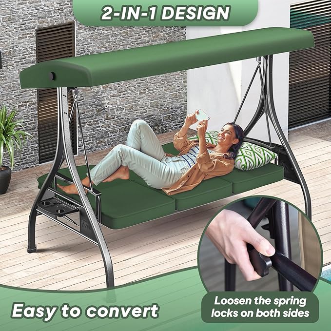 3 Seat Outdoor Porch Patio Swing - Image 6
