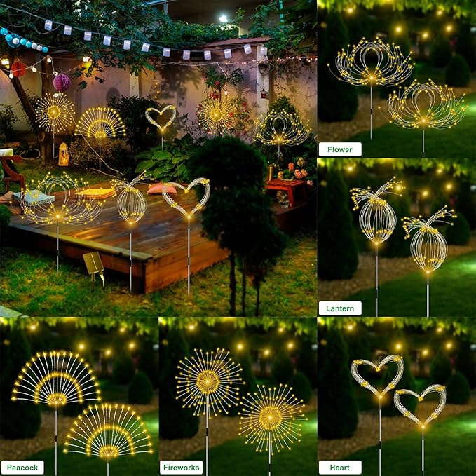 Solar Garden Lights Outdoor Waterproof, 4 Pack Total 480 LED Solar Firework - Image 5