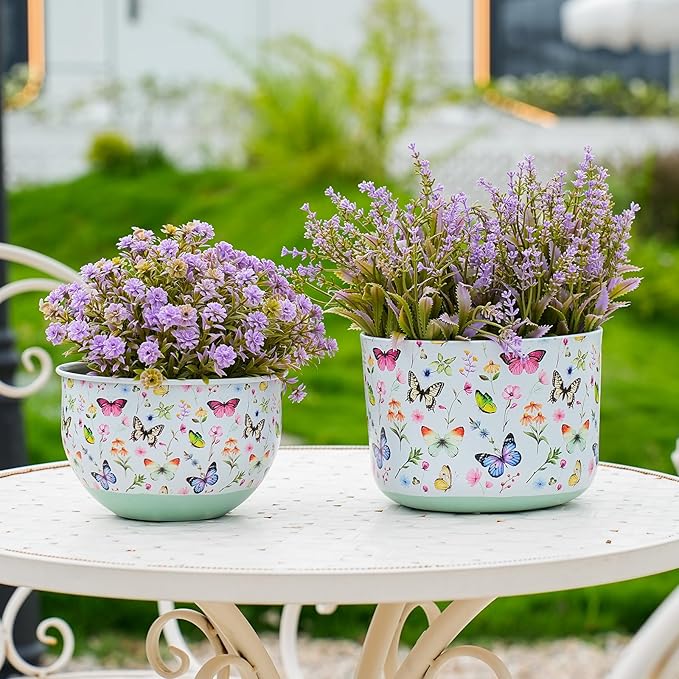 Butterfly & Bee Metal Planters Set of 2 – Decorative Flower Pots by JointHonglin