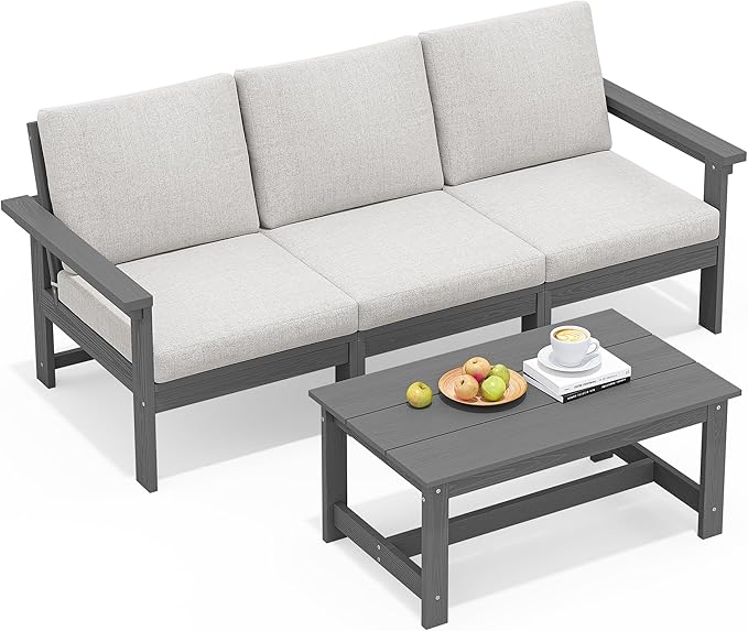 SERWALL HDPE Patio Sofa Set, 4-piece Sectional Outdoor Furniture Set, All by SERWALL