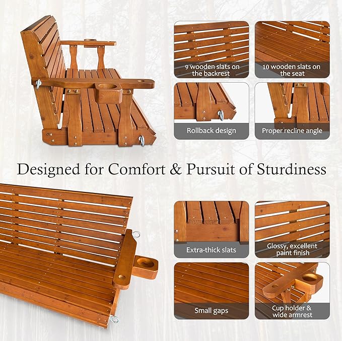 Wooden Porch Swing 3-Seater, Bench Swing - Image 5