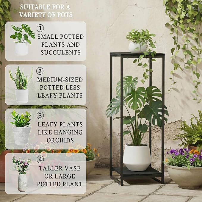 34" Tall Plant Stand Indoor, 2-Tier Modern Plant Shelf, Corner Flower Pot - Image 4