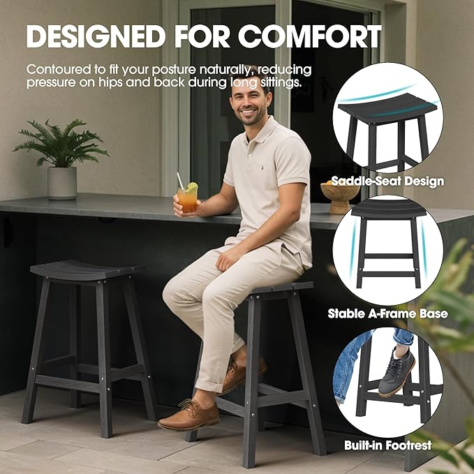 Ciokea 3 Pcs Compact Outdoor Bar Set, Space-Saving Round Bistro Set - Image 3