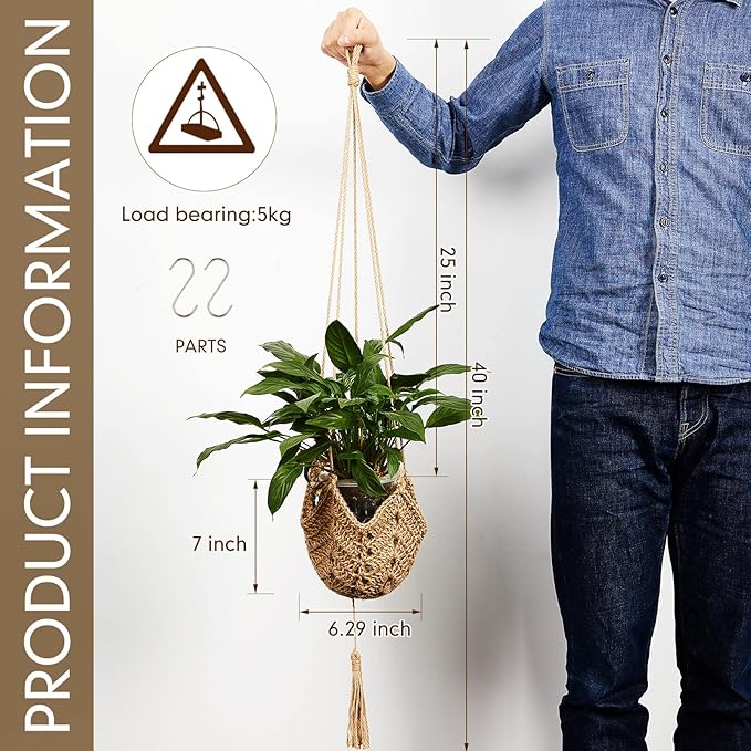 Shappy 2 Pack Jute Crochet Long Plant Hanger - Image 2