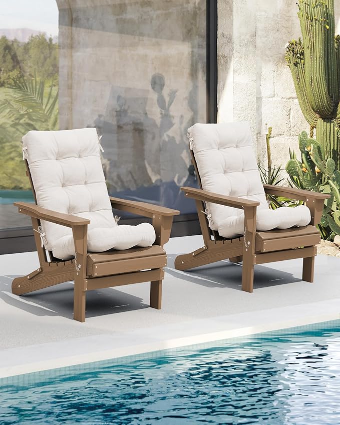 SERWALL HDPE Outdoor Rocking Chair Cushion Set of 4, Memory Foam Cushion Beige - Image 2