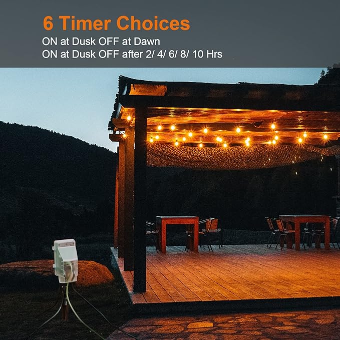 SURAIELEC Outdoor Power Stake Light Timer, Dusk to Dawn, 6 Electrical Outlet - Image 3