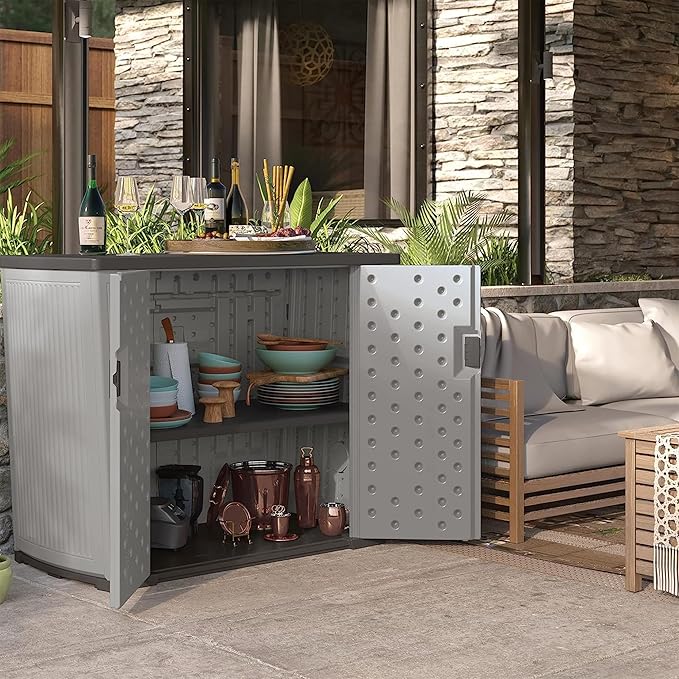 Suncast 130-Gallon Backyard Oasis Basic Unit Lockable Outdoor Storage Cabinet - Image 9