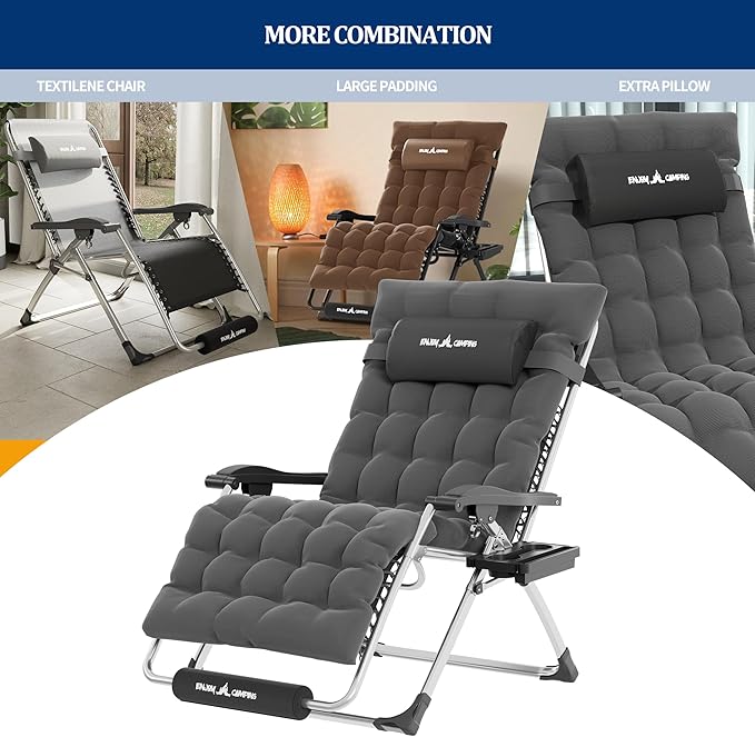 UDPATIO Oversized Zero Gravity Chair, 33In XXL Patio Reclining Chair - Image 4