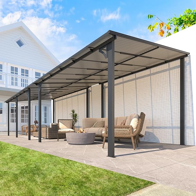 AECOJOY 10' x 28' Gazebo for Patio, Large Wall-Mounted Hard Top Lean-to Gazebo by AECOJOY