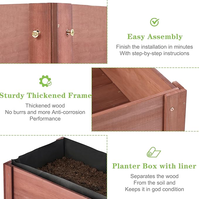 Raised Garden Bed with Legs, Outdoor Wood Elevated Planter Box, Thick Legs - Image 5