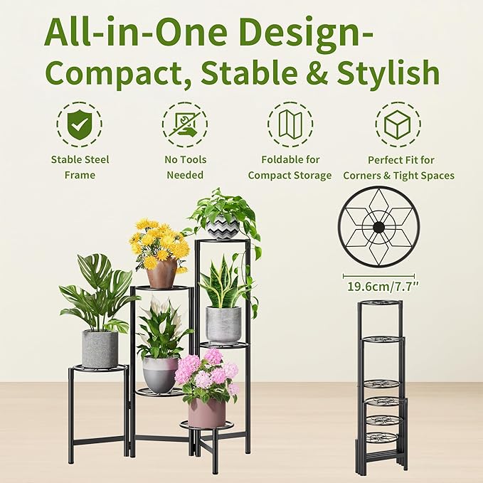 6 Tier Metal Plant Stands Outdoor Indoor, Heavy Duty Flower Pot Holder Potted - Image 5