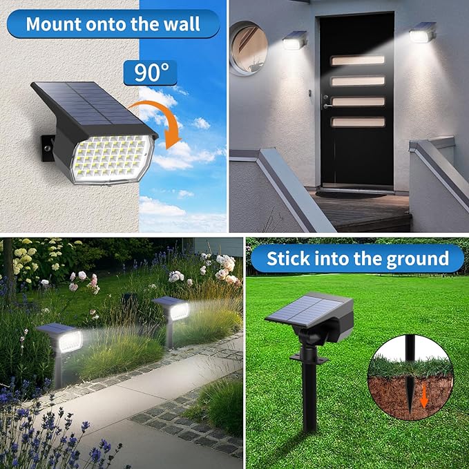 Solar Spot Lights Outdoor 2 Pack, Solar Landscape Spotlights Waterproof - Image 2