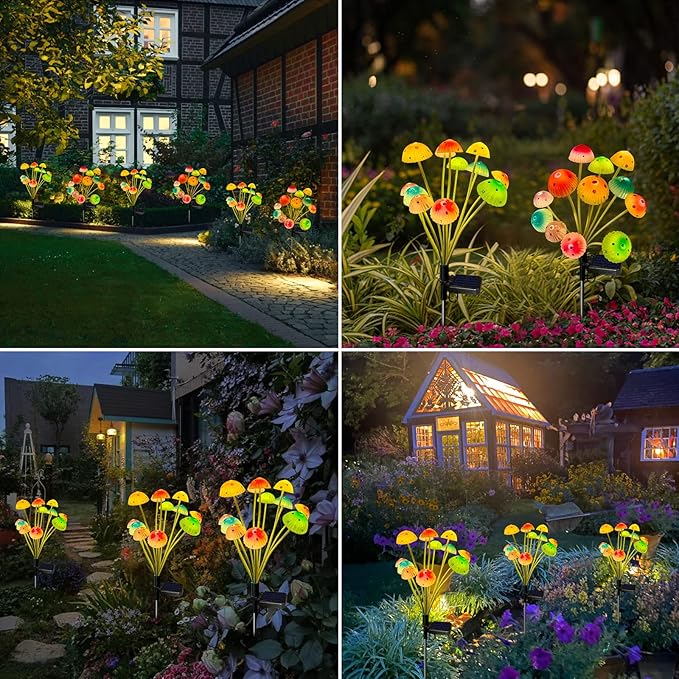 Solar Garden Lights Decorative, 2 Pack 24LED Solar Powered Mushroom Lights - Image 4