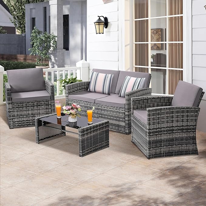 4-Piece Patio Furniture Set, Wicker Outdoor Rattan Sectional Sofa - Image 2