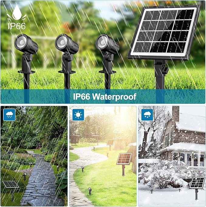 MEIHUA Solar Spot Lights Outdoor, 3 in 1 Landscape Spotlights 2700K Warm White - Image 5