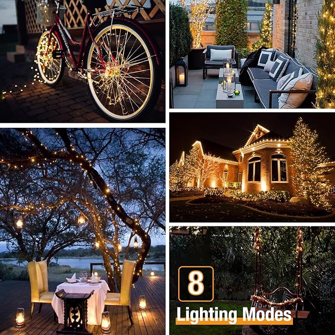 8 Pack Solar String Lights Outdoor, 640LED 264FT Waterproof 8 Modes Copper Wire - Image 4