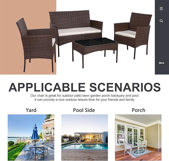 Shintenchi 4 Piece Outdoor Patio Furniture Set, Wicker Rattan Patio - Image 7