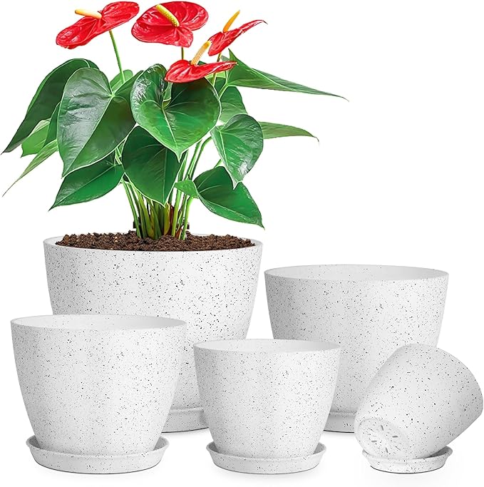5 Pcs Plant pots, 7.5/6.5/5.7/4.9/4.1 inch Pots by LOKEISNA