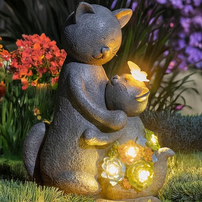 Solar Garden Statues Loving Cat Figurine Lights - Image 9