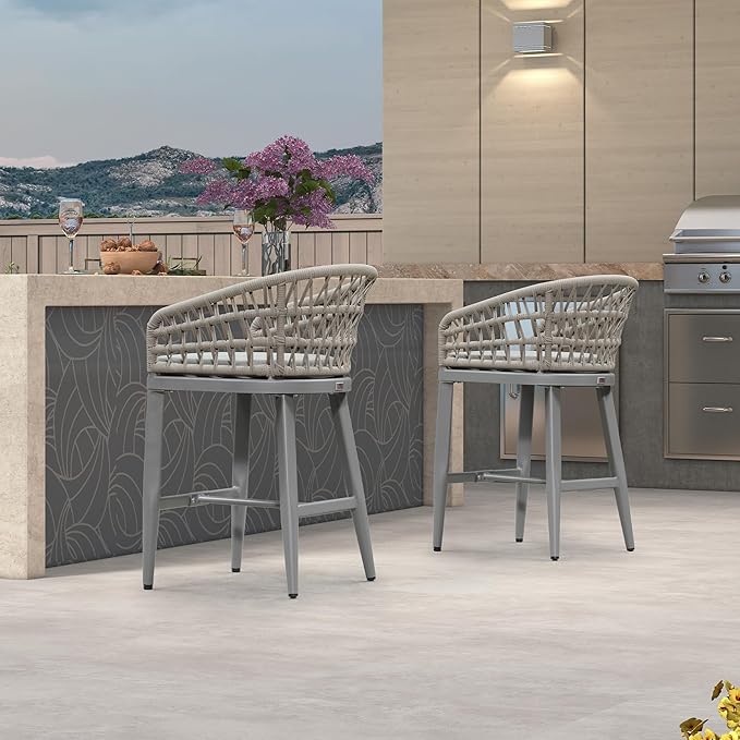 PURPLE LEAF Outdoor Rattan 24" Counter Height Bar Stools Chair Set of 2 - Image 8